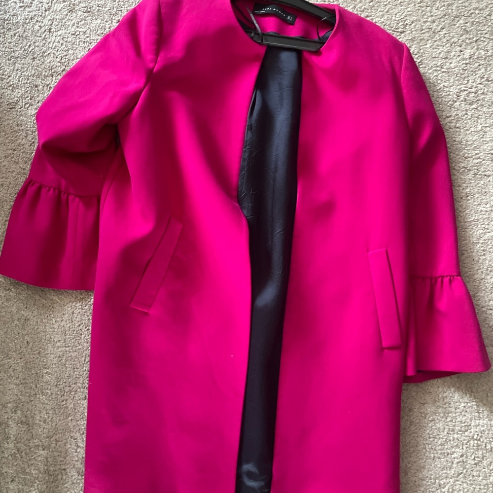 Chic Pink Coat with Black Accents